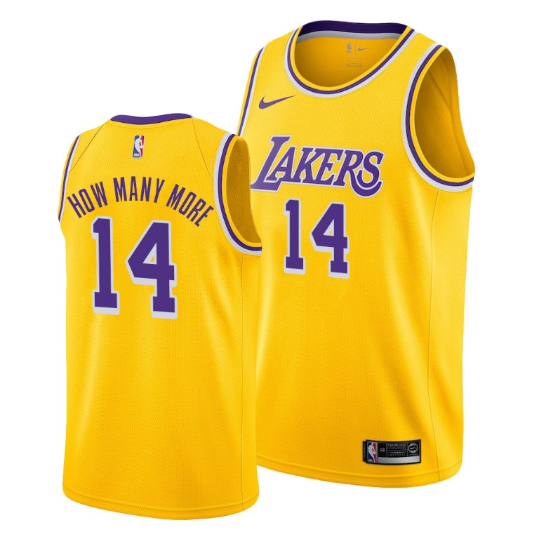 Men's Los Angeles Lakers Danny Green #14 NBA How Many More 2020 Icon Social Justice Gold Basketball Jersey JKW6783RK